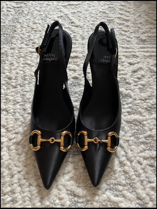 Jeffrey Campbell Shoes - Jeffrey Campbell Black Pointed Slingback Flats with Gold Horsebit
